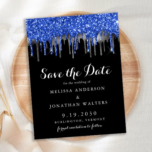 Budget Blue Silver Glitzer Tropfen Save the Date