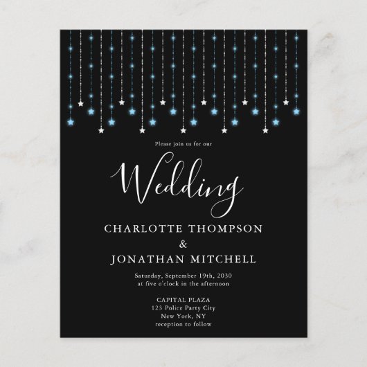 Budget Blue Silver Stars String Lights Wedding (Vorderseite)