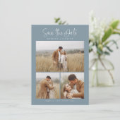 Budget Blue Simple Calligraphy Script Foto Save The Date (Stehend Vorderseite)