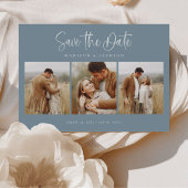 Budget Blue Simple Calligraphy Script Vier Foto Save The Date