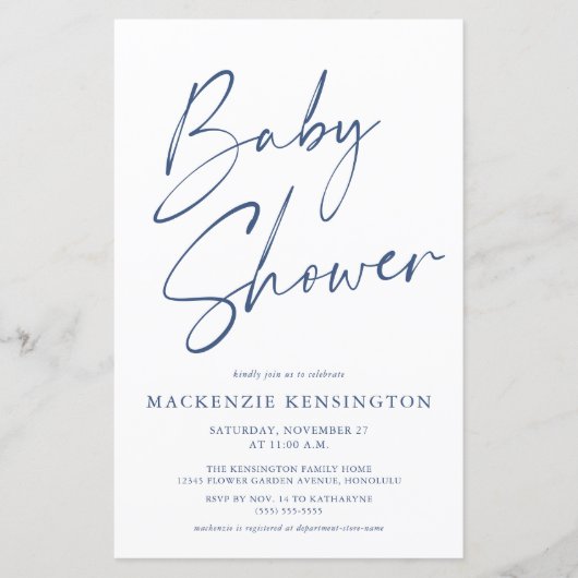 Budget Blue Simple Script Baby Boy Dusche (Vorderseite)