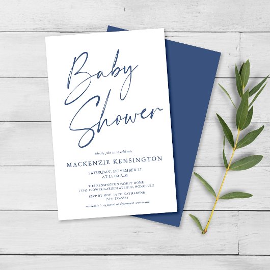 Budget Blue Simple Script Baby Boy Dusche FLYER