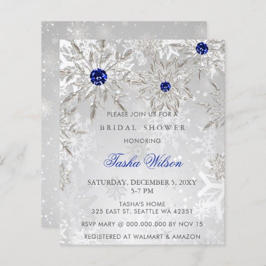 Budget Blue Snowflake Bridal Dusche Einladung (Vorne/Hinten)