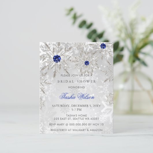 Budget Blue Snowflake Bridal Dusche Einladung (Stehend Vorderseite)