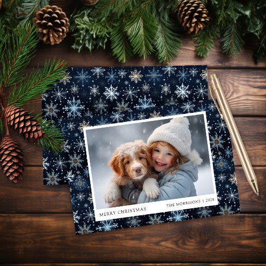 Budget Blue Snowflake Foto Weihnachtskarte