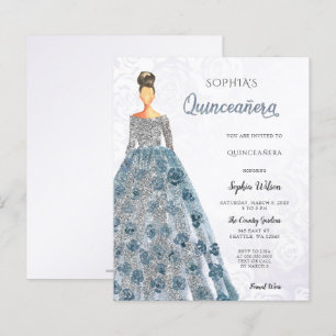 Budget Blue Sparkle Dress Quinceanera Einladung