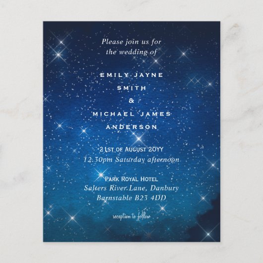 Budget Blue Starry Night Sky White Stars Hochzeit (Vorderseite)