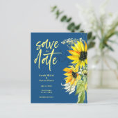Budget Blue Sunflower Save the Date Einladung (Stehend Vorderseite)