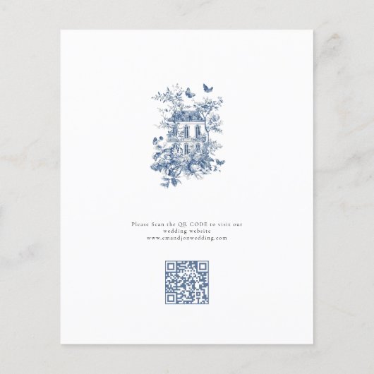 Budget Blue Toile De Jouy QR Hochzeit speichern Da (Rückseite)