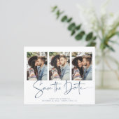Budget Blue Typografy Wedding Save the Date (Stehend Vorderseite)