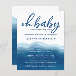 Budget Blue Watercolor Baby Boy Dusche Einladung