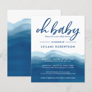 Budget Blue Watercolor Baby Boy Dusche Einladung