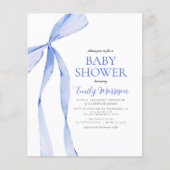 Budget Blue Watercolor Bow Boy Baby Dusche (Vorderseite)