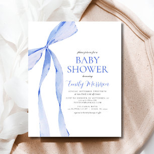 Budget Blue Watercolor Bow Boy Baby Dusche