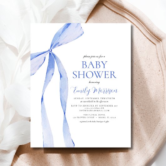 Budget Blue Watercolor Bow Boy Baby Dusche