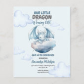 Budget Blue Watercolor Dragon Baby 1. Geburtstag (Vorderseite)