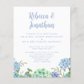 Budget Blue Watercolor Floral Wedding Einladung (Vorderseite)