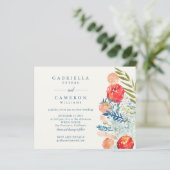 Budget Blue Watercolor Florals Boho Wedite Einladu (Stehend Vorderseite)