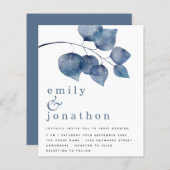 Budget Blue Watercolor Foliage Hochzeit Einladung (Vorne/Hinten)