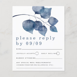 Budget Blue Watercolor Foliage Wedding RSVP