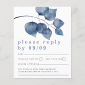 Budget Blue Watercolor Foliage Wedding RSVP (Vorderseite)