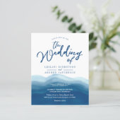 Budget Blue Watercolor Wave Wedding Einladung (Stehend Vorderseite)