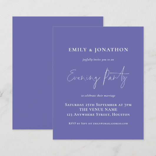 Budget Blue Wedding Abend Party Einladung (Vorne/Hinten)