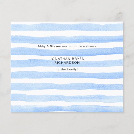 Budget Blue Welcome 1 Foto Baby Ankündigung (Rückseite)