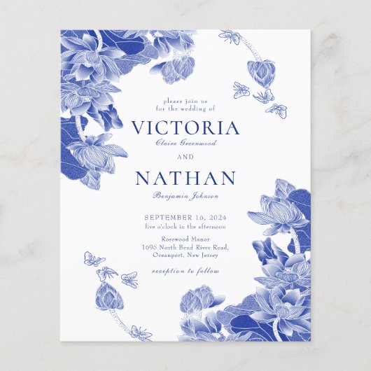 Budget Blue White Blume Chinoiserie Chic Wedding (Vorderseite)