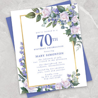 Budget Blue White Floral 70. Geburtstag Einladung