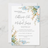 Budget Blue & White Floral Elegant Wedding Einladung (Vorderseite)