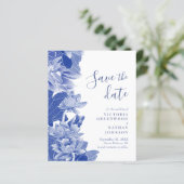 Budget Blue White Floral mit Foto Save the Date (Stehend Vorderseite)