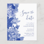 Budget Blue White Floral mit Foto Save the Date (Vorderseite)