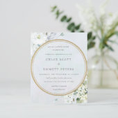 Budget Blue White Floral Wedding Einladung (Stehend Vorderseite)