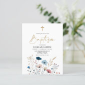 Budget Blue Wild Blume Boy Taufe Einladung (Stehend Vorderseite)