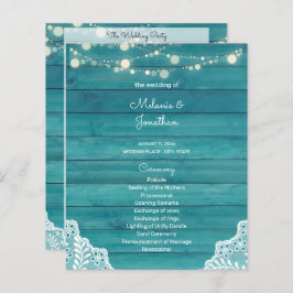 Budget Blue Wood, Lights, Lace Wedding Programm