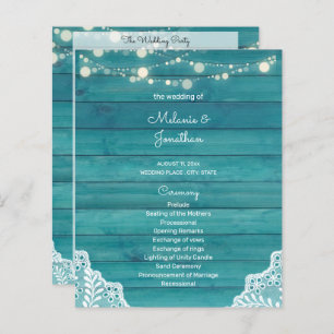 Budget Blue Wood, Lights, Lace Wedding Programm