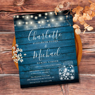 Budget Blue Wood Mason Jars Hochzeitseinladung