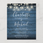 Budget Blue Wood String Lights Hochzeitseinladung (Vorderseite)