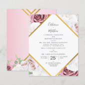 Budget-Blumen-Geometrie-Schrift Hochzeits-Einladun (Vorne/Hinten)