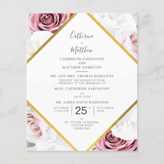 Budget-Blumen-Geometrie-Schrift Hochzeits-Einladun (Vorderseite)