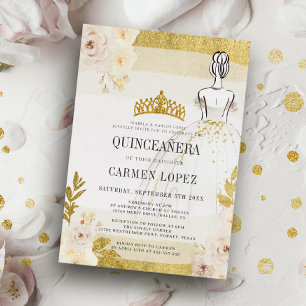 Budget-Blumen-Glitter-Gold-Prinzessin-Quinceanera- Einladung