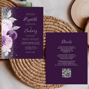 Budget-Blumen-Hochzeit mit lila-silbernem QR-Code