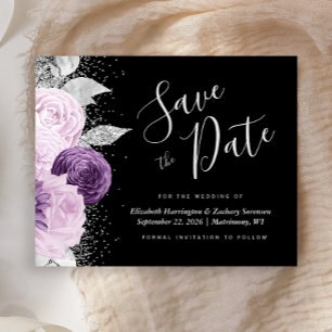 Budget-Blumen-Hochzeitseinladung mit lila-silberne