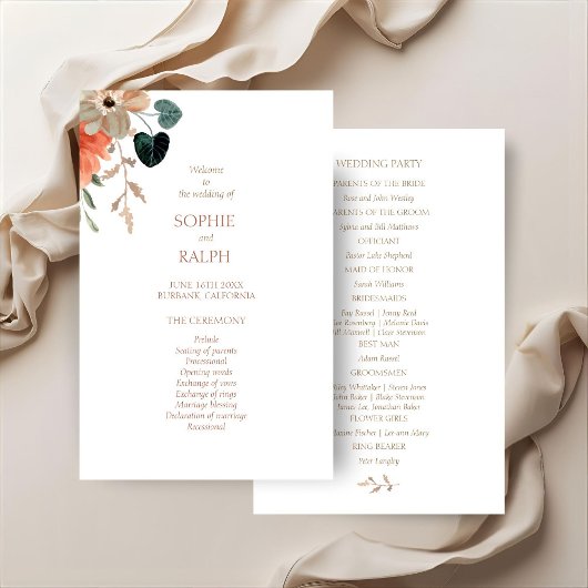 Budget-Blumen-Hochzeitsprogramm-Papierblatt