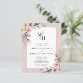 Budget-Blumen-QR-Code-Monogramm-Hochzeitseinladung (Stehend Vorderseite)