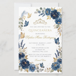 Budget Blumen Schmetterling Navy Gold Quinceañera