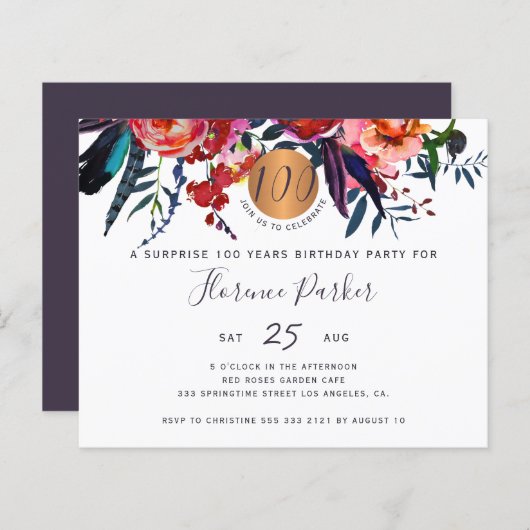 Budget Blumenchic 100. Geburtstagsfeier (Vorne/Hinten)