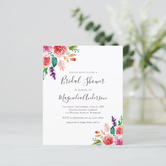 Budget Blumendusche Einladung (Stehend Vorderseite)