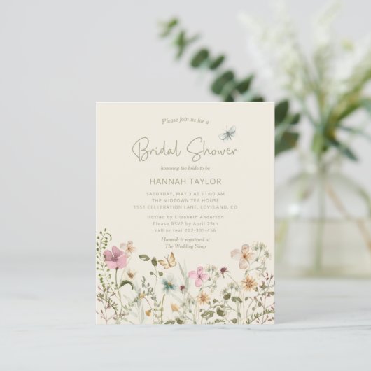 Budget Blumendusche Wildblume Einladung (Stehend Vorderseite)